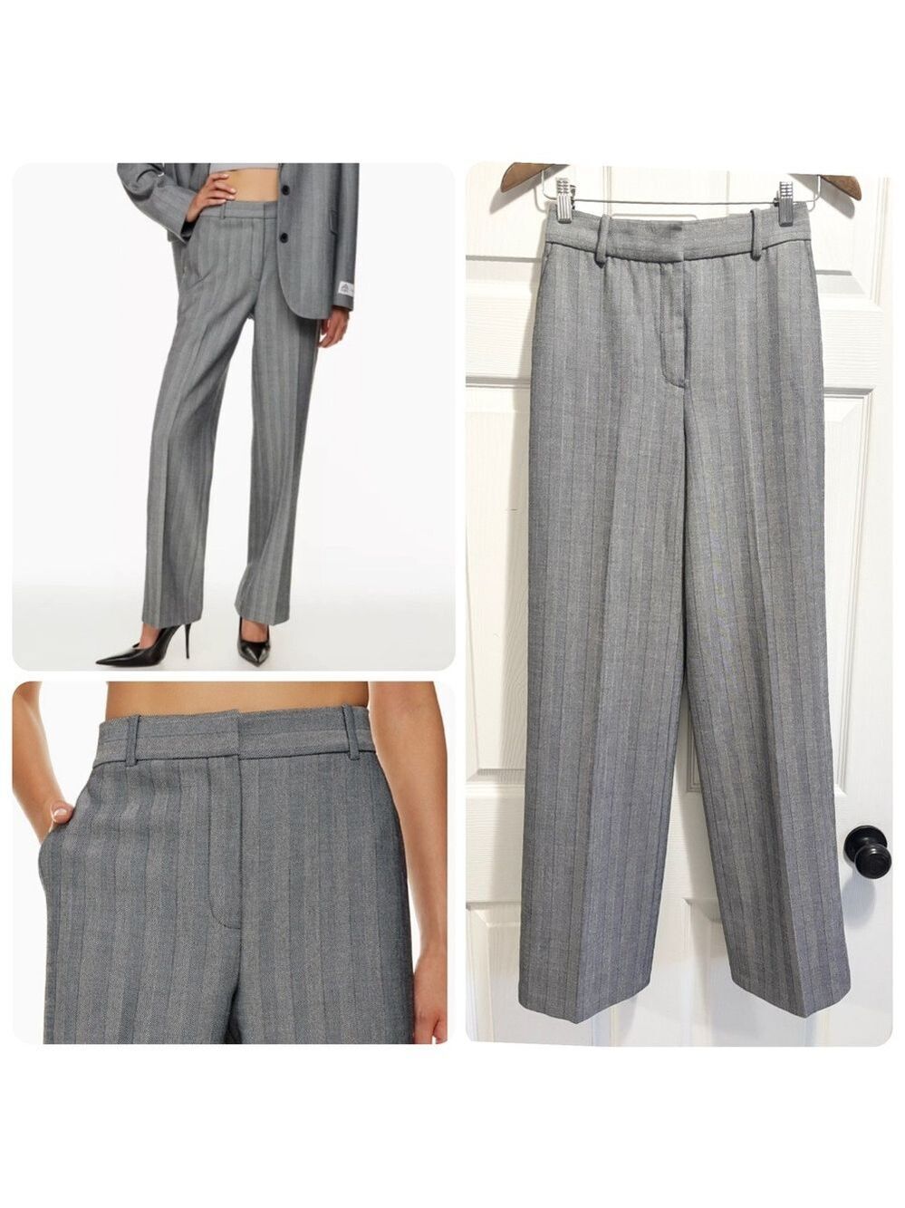 Aritzia Babaton Agency Pant High Rise Trousers Gray Herringbone Pants Size 2